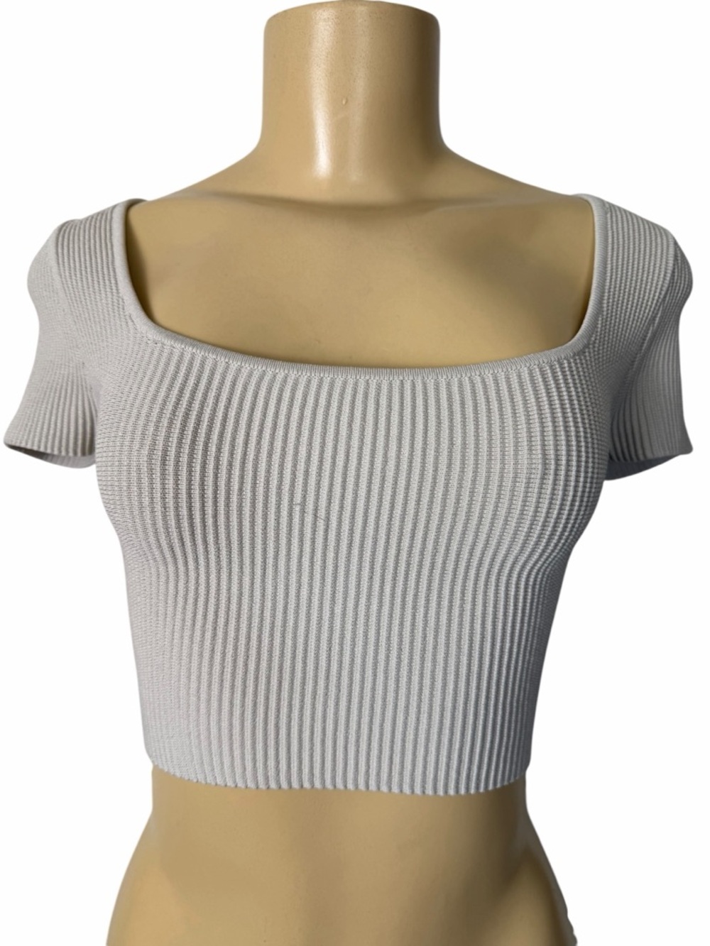Babaton by Aritzia Sculpt Knit Square Neck Crop Top – cream taupe Size XXS